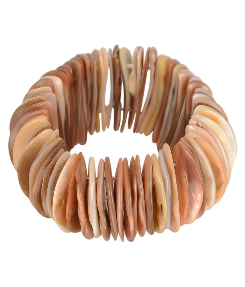     			KESAR ZEMS Natural Stone With Handcrafted Wrist Band Half MOON Shape Sea Shell Stretchable BRACELET For UNISEX