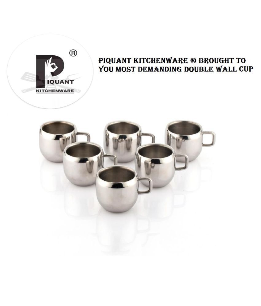     			PIQUANT KITCHENWARE Steel Tea & Coffee Cup Double Walled Tea Cup 6 Pcs 90 ml