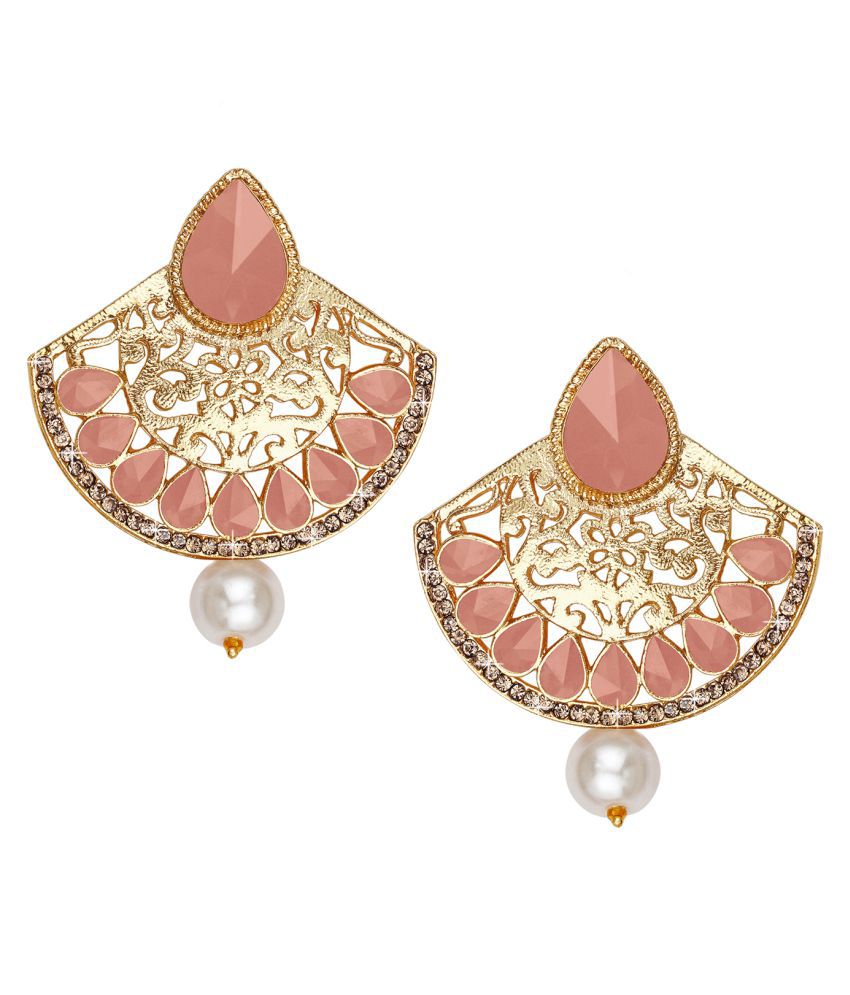     			Stylish Gold Tone Drop Polki Stone and Cz LCD Diamond Studded Filigree Earring for Women and Girls.