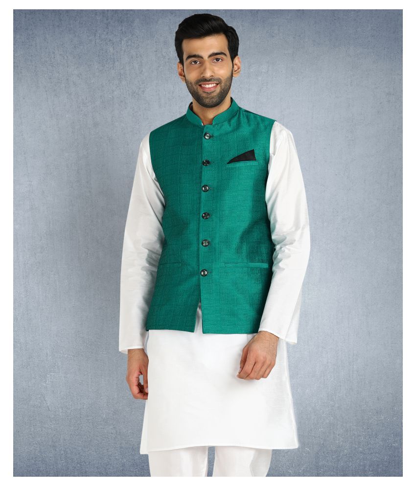     			Hangup Green Cotton Nehru Jacket Single Pack