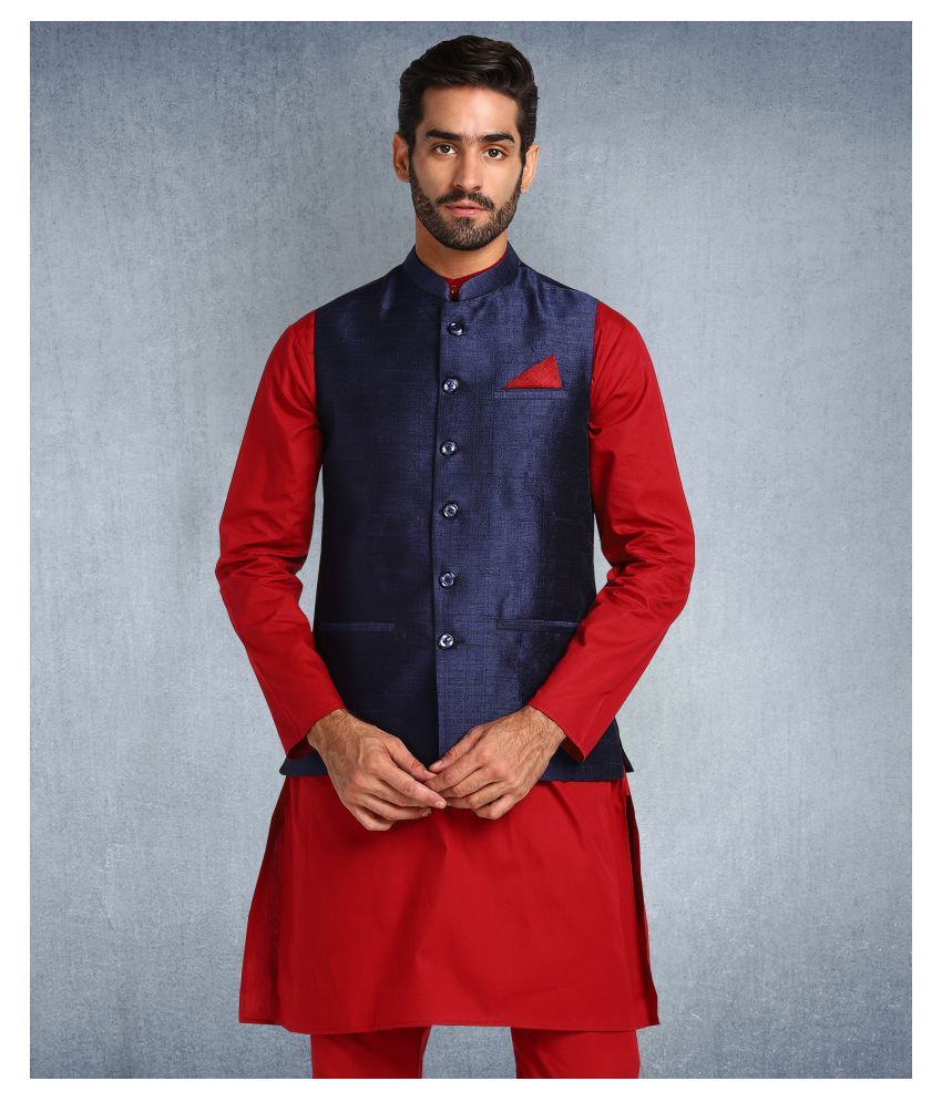     			Hangup Navy Cotton Blend Nehru Jacket Single Pack