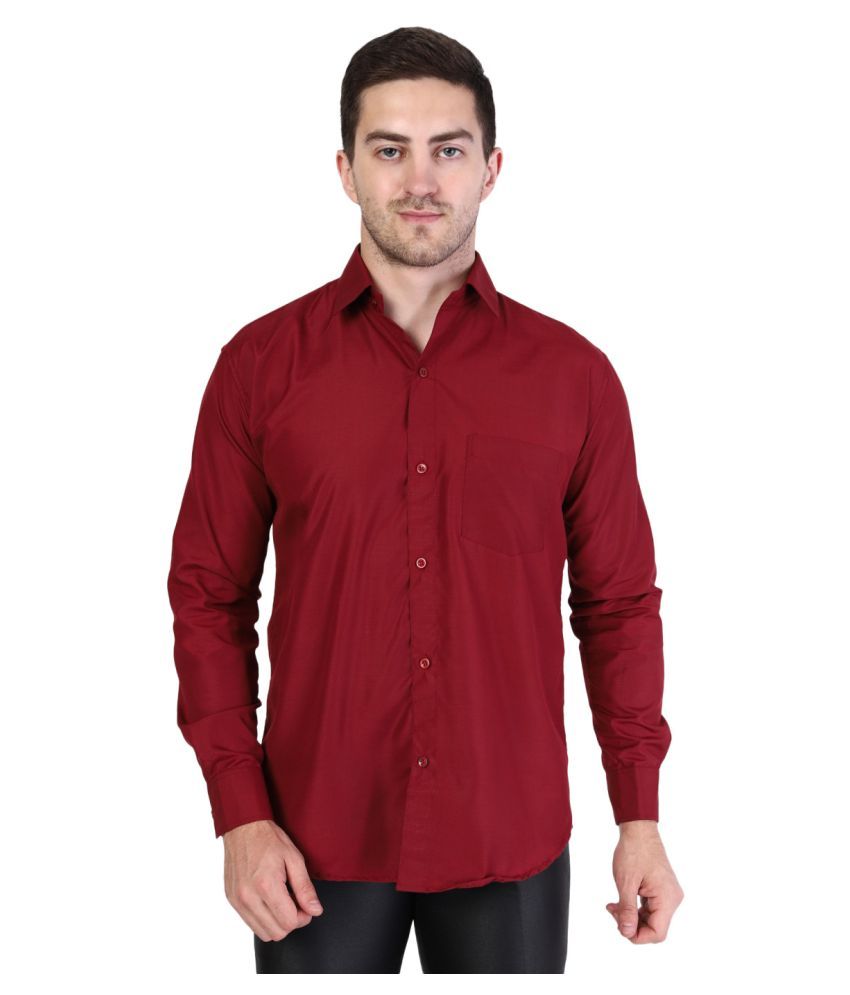 JUST MEN EXCHANGE Cotton Blend Maroon Solids Formal Shirt