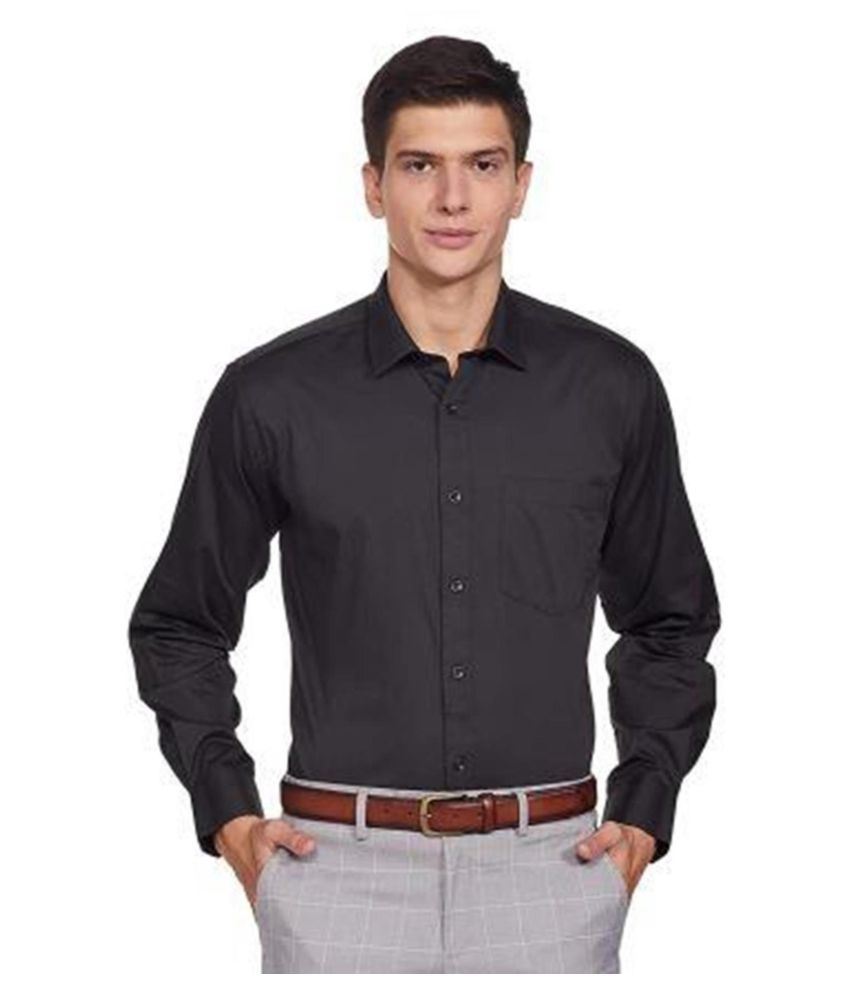     			Makhanchor Cotton Blend Black Solids Formal Shirt Single Pack