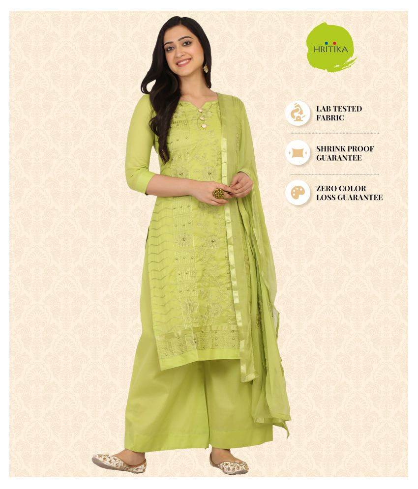 Hritika Green Cotton Unstitched Dress Material - Single