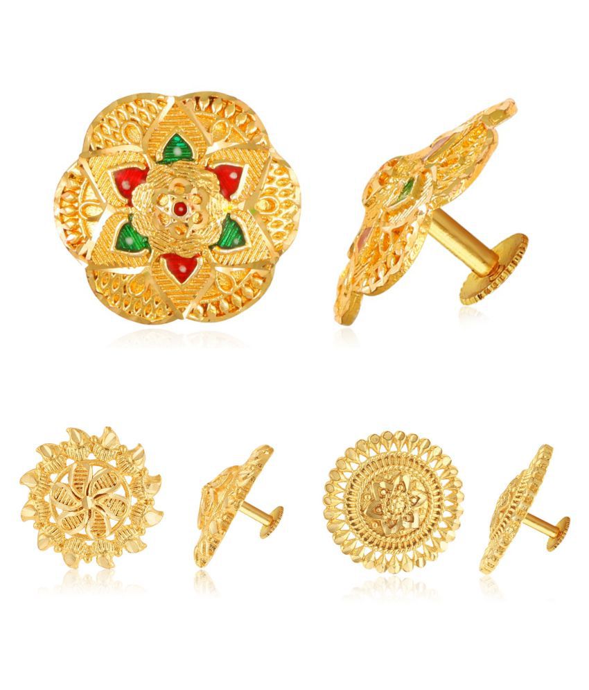     			Vighnaharta - Golden Stud Earrings ( Pack of 3 )