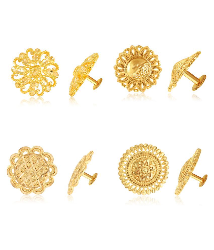     			Vighnaharta - Golden Stud Earrings ( Pack of 4 )