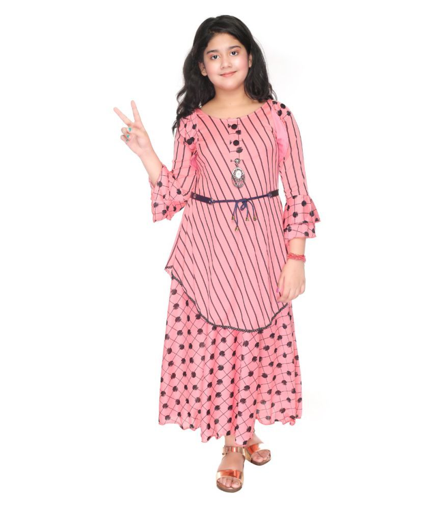     			JM Enterprises - Pink Cotton Blend Girl's A-line Dress ( Pack of 1 )