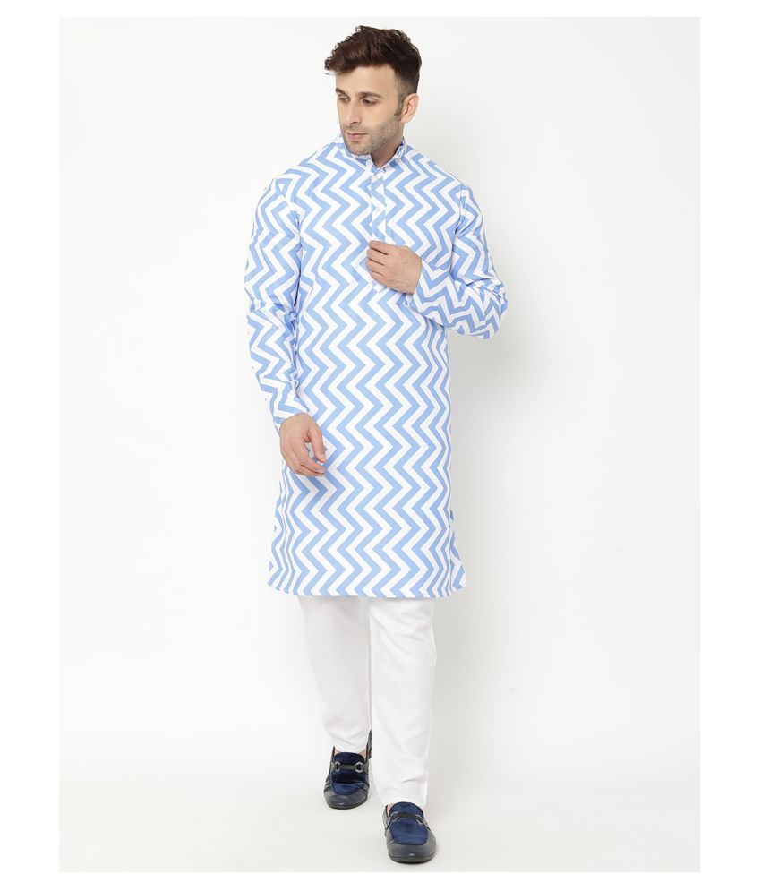     			Hangup Blue Cotton Blend Kurta Pyjama Set Single Pack