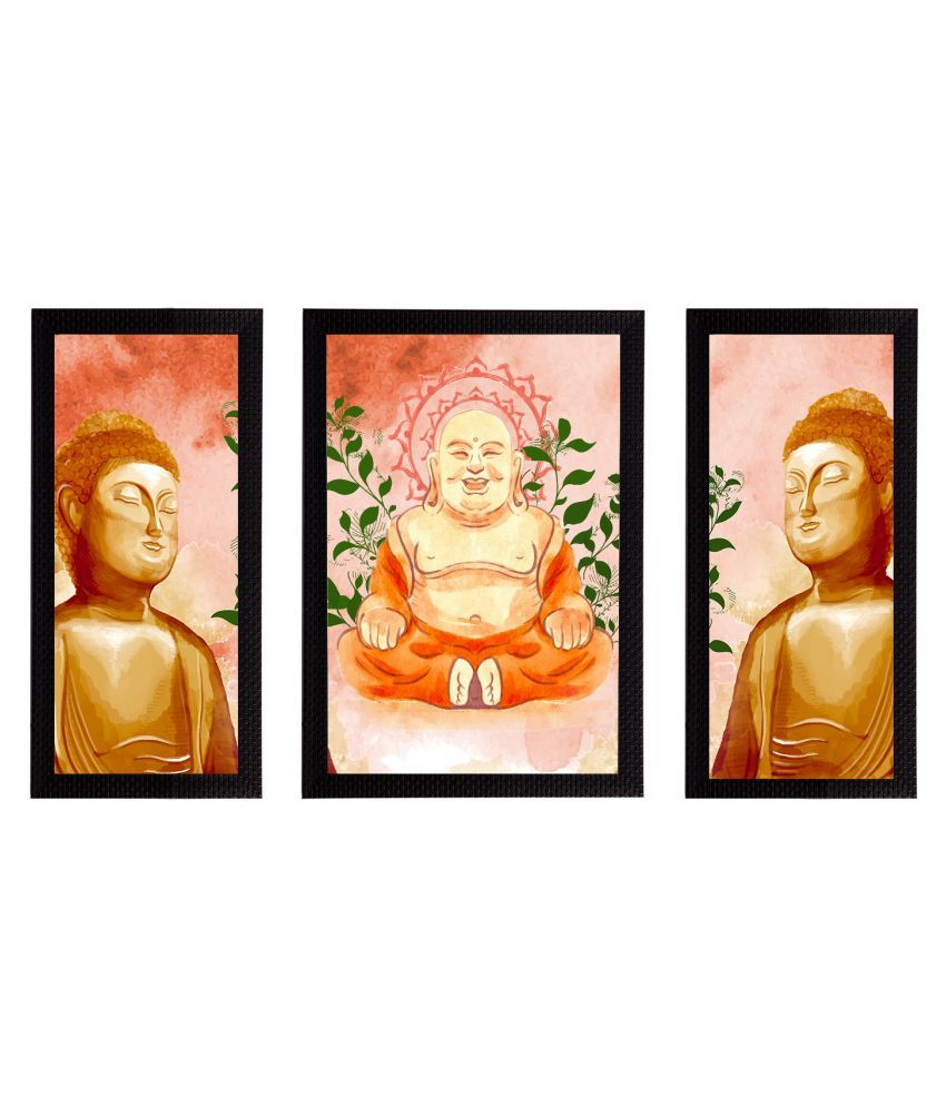     			eCraftIndia Set of 3 Multicoloured Meditating Lord Buddha Satin Matt Texture UV Wall Arts