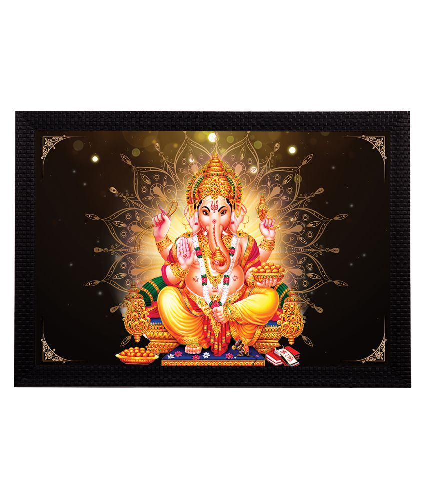     			eCraftIndia Black & Orange Lord Ganesha Satin Matt Texture Framed UV Wall Art Painting