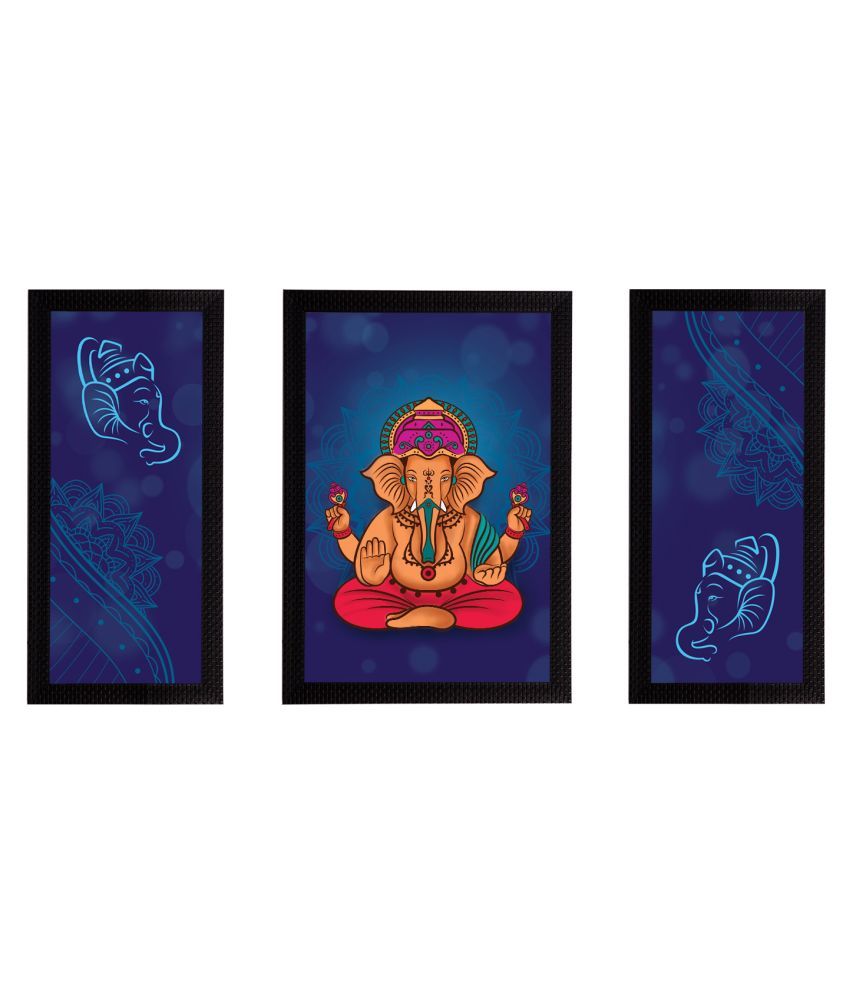     			eCraftIndia Set of 3 Black & Blue Lord Ganesha Satin Matt Texture UV Art Paintings