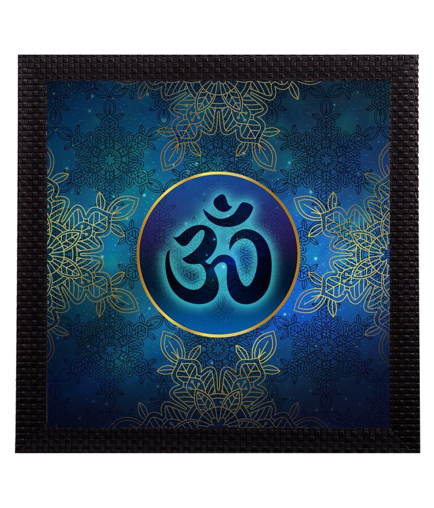     			eCraftIndia Blue & Gold-Toned Om Symbol Satin Matt Textured UV Wall Art