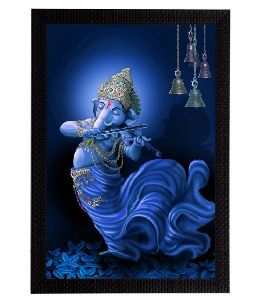     			eCraftIndia Blue & Black Lord Ganesha Playing Violin Satin Matt Texture UV Wall Painting