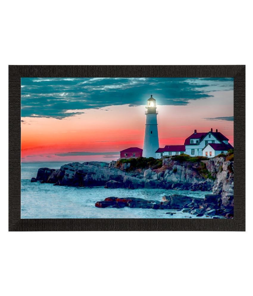     			eCraftIndia Teal Blue & Orange Seaside Lighthouse Scenic View Satin Matte Texture Wall Art