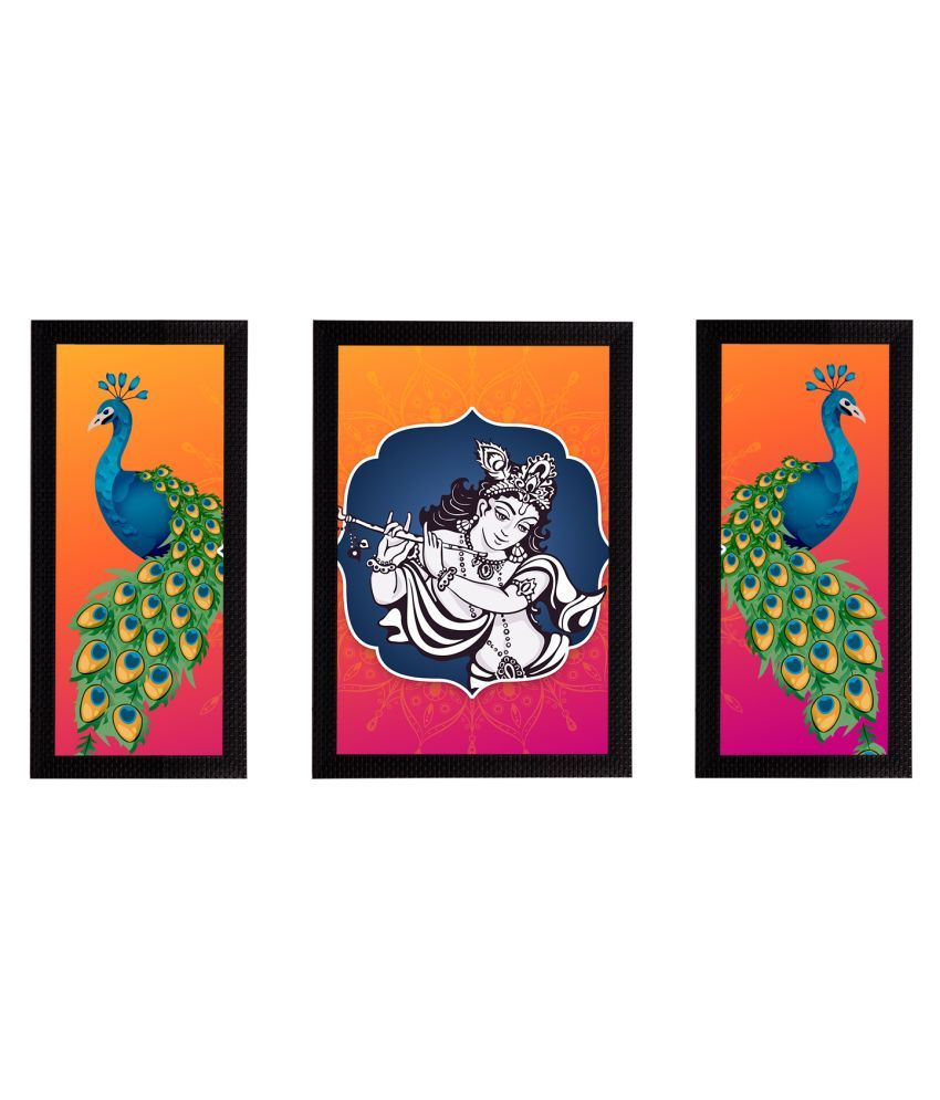     			eCraftIndia Set of 3 Lord Krishna Satin Matt Texture UV Art Painting