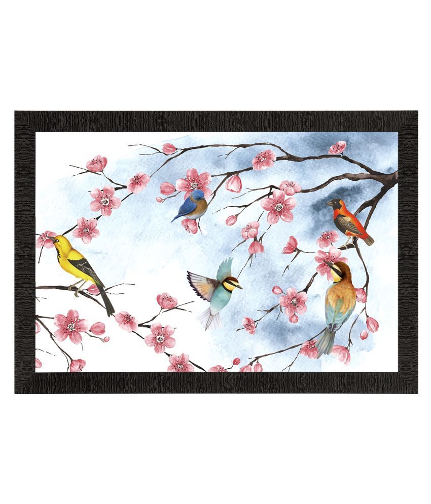     			eCraftIndia White & Pink Floral & Birds Satin Matte Texture UV Wall Painting