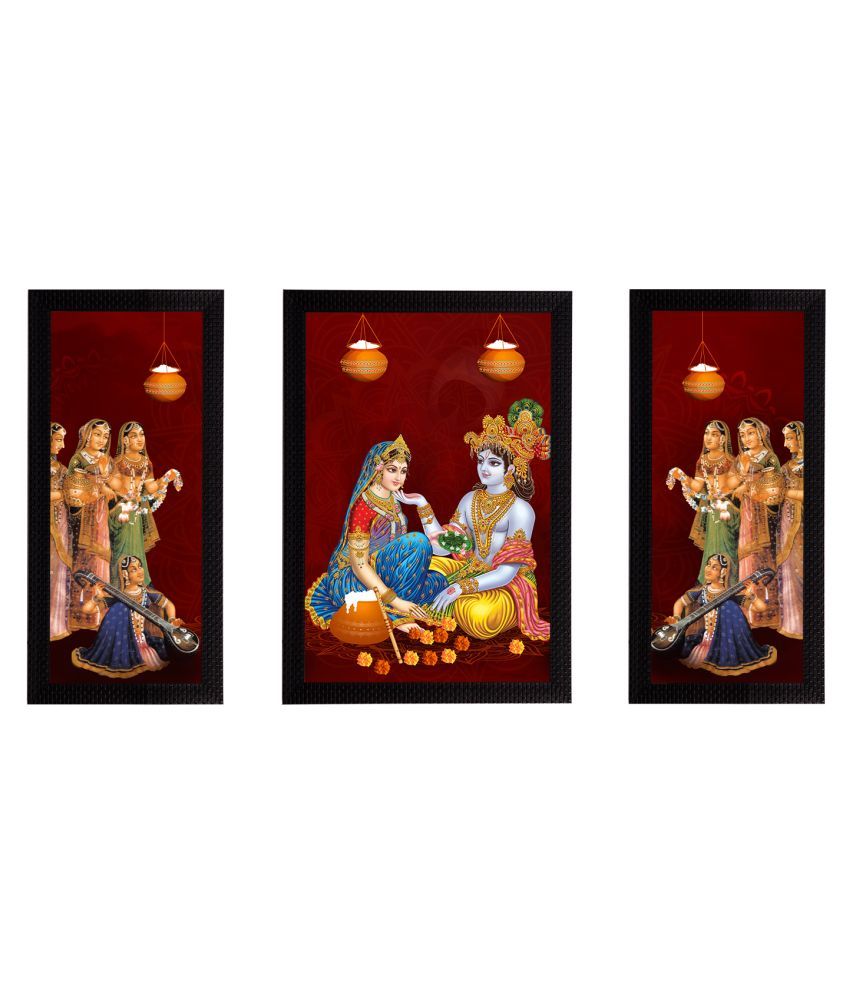     			eCraftIndia Set of 3 Multicolored Radha Krishna Satin Matt Texture UV Wall Arts