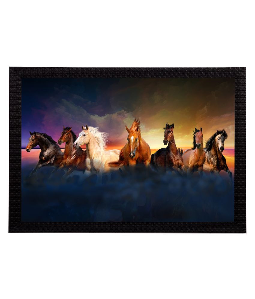     			eCraftIndia Blue & Brown 7 Lucky Running Horses Satin Matt Textured UV Wall Painting