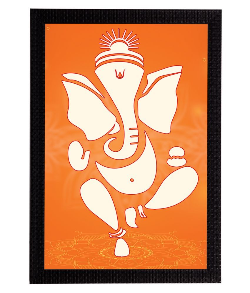     			eCraftIndia Orange & Cream-Colored Lord Ganesha Satin Matt Textured UV Wall Art