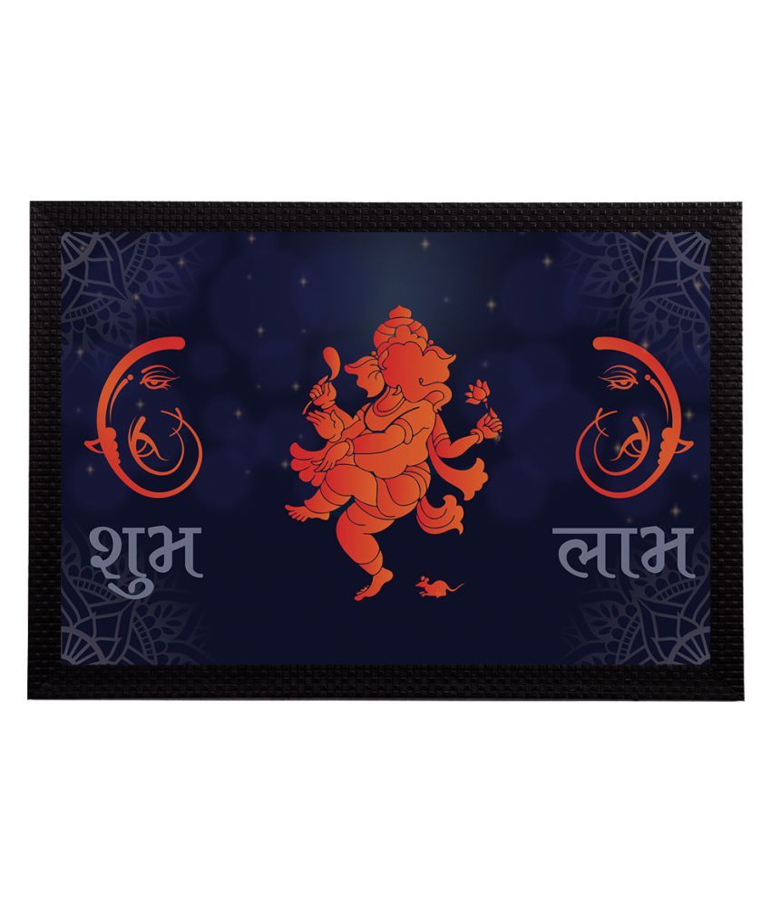     			eCraftIndia Navy Blue & Orange Lord Ganesha Satin Matt Textured UV Wall Art