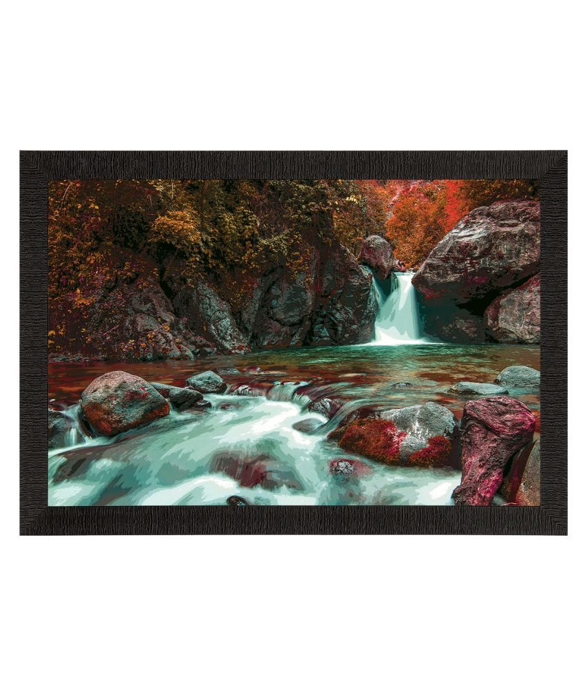     			eCraftIndia Sea-Green & Brown Beautiful Scenic Waterfall View Satin Matt Texture Painting