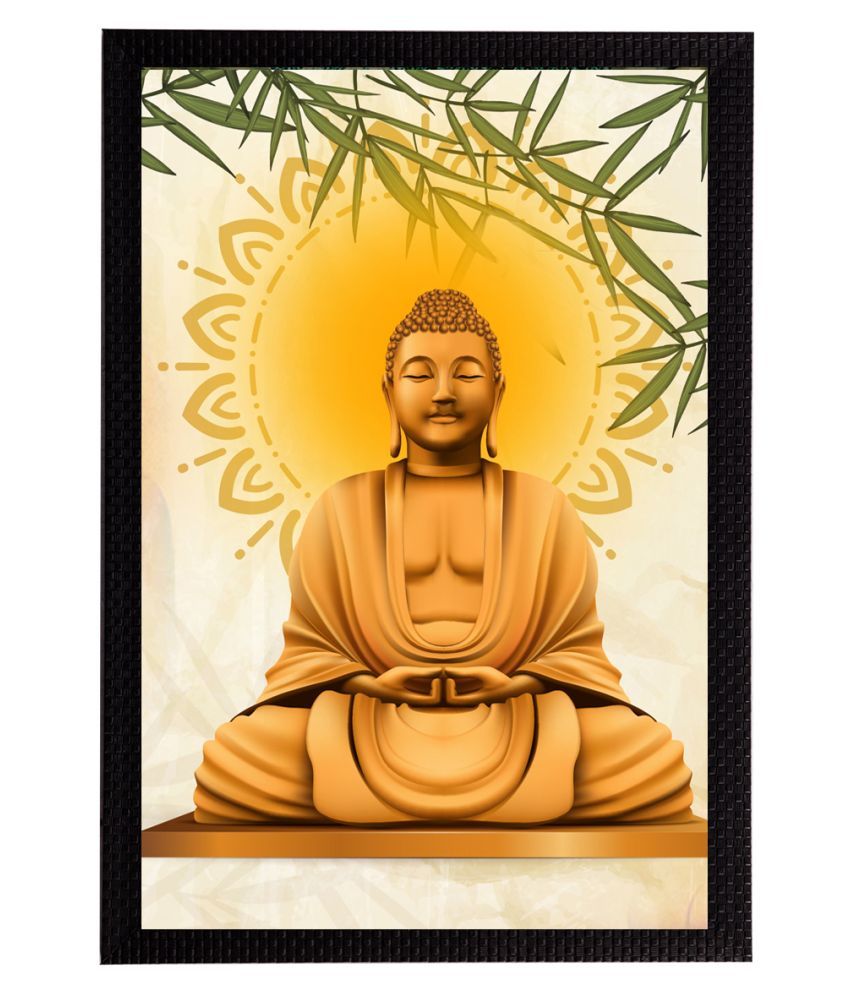     			eCraftIndia Beige & Yellow Meditating Lord Buddha Satin Matt Textured UV Wall Painting