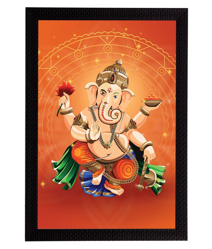     			eCraftIndia Orange & Beige Lord Ganesha Satin Matt Texture UV Wall Art