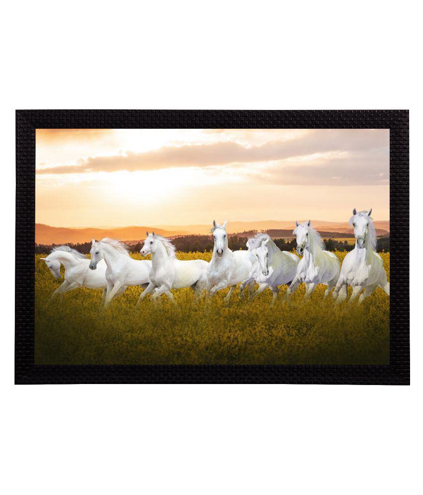     			eCraftIndia Beige & White 7 Lucky Running Horses Satin Matt Texture UV Art Painting