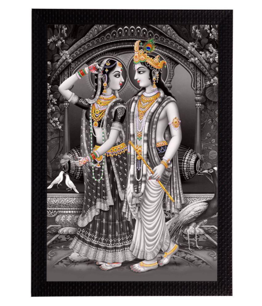     			eCraftIndia Black & Grey Radha Krishna Satin Matt Texture UV Wall Art