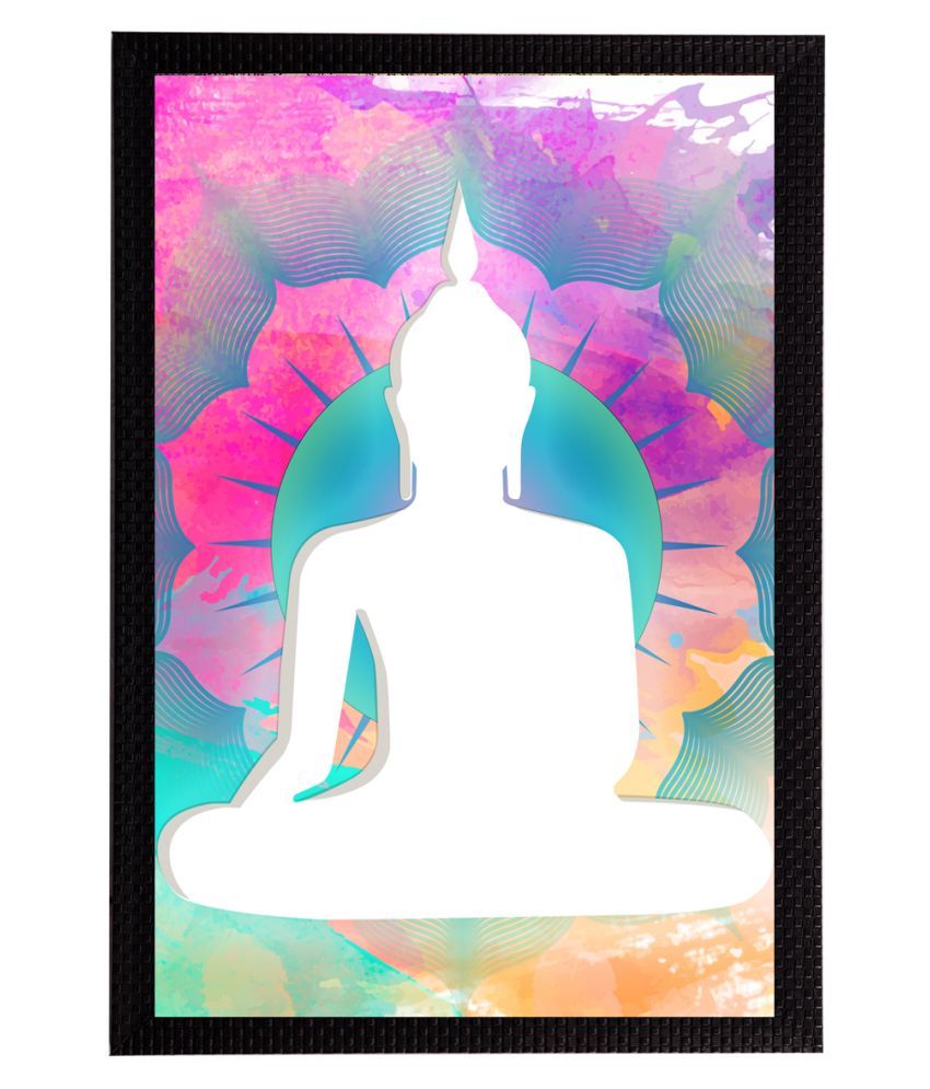     			eCraftIndia White & Pink Meditating Lord Buddha Satin Matt Textured UV Wall Art