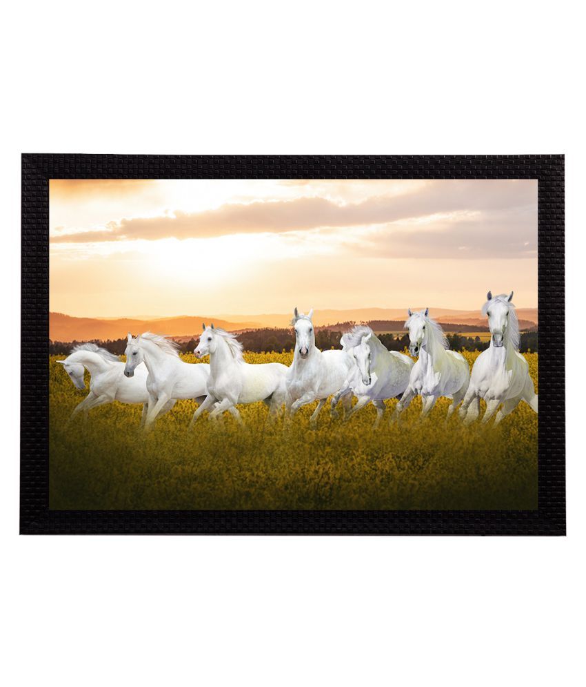     			eCraftIndia White & Yellow 7 Lucky Running Horses Satin Matt Textured UV Wall Art