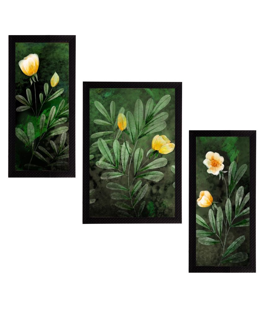     			eCraftIndia Set of 3 Green & Yellow Botanical and Floral Satin Matt Textured UV Art Painting