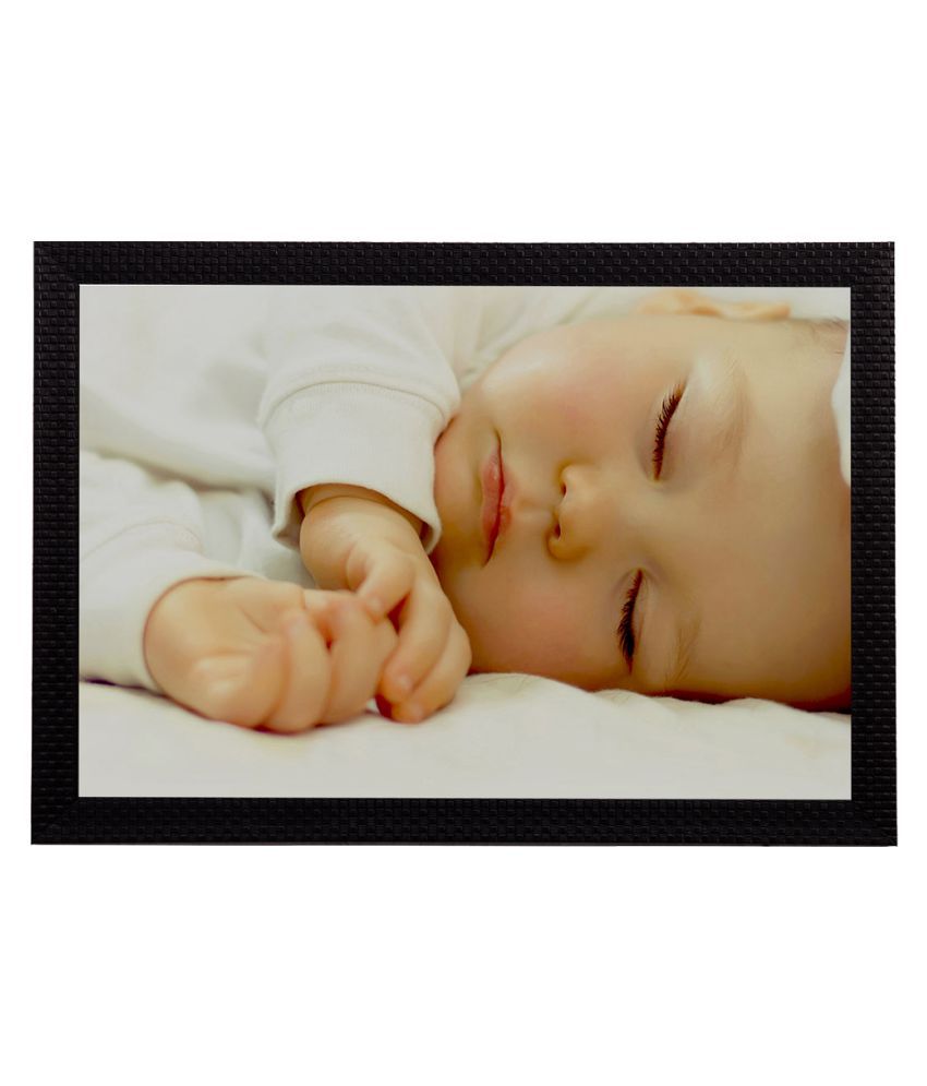     			eCraftIndia Black & White Cute Baby Satin Matt Textured UV Wall Art