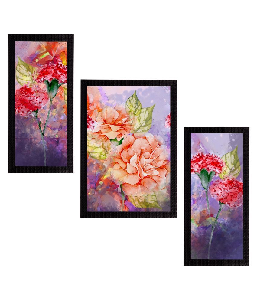     			eCraftIndia Set of 3 Blue & Orange Botanical and Floral Satin Matt Textured UV Art Paintings