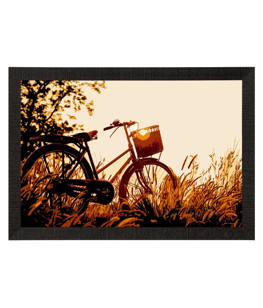     			eCraftIndia Brown & Green Cycle Standing in Grass View Wall Art