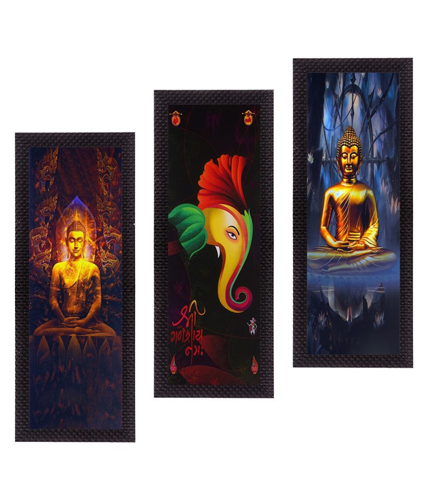     			eCraftIndia Set of 3 Ganesha & Buddha Satin Matt Texture UV Art Painting