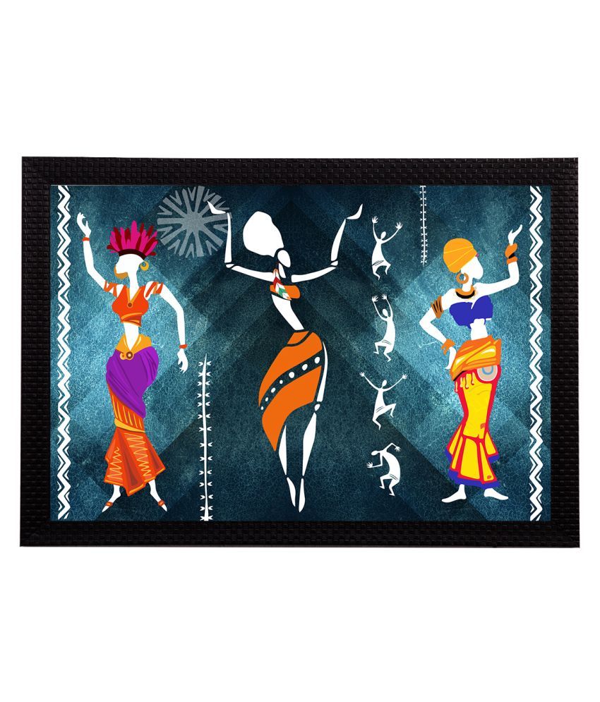     			eCraftIndia Blue & Orange Tribal Theme Satin Matt Texture Framed UV Wall Art