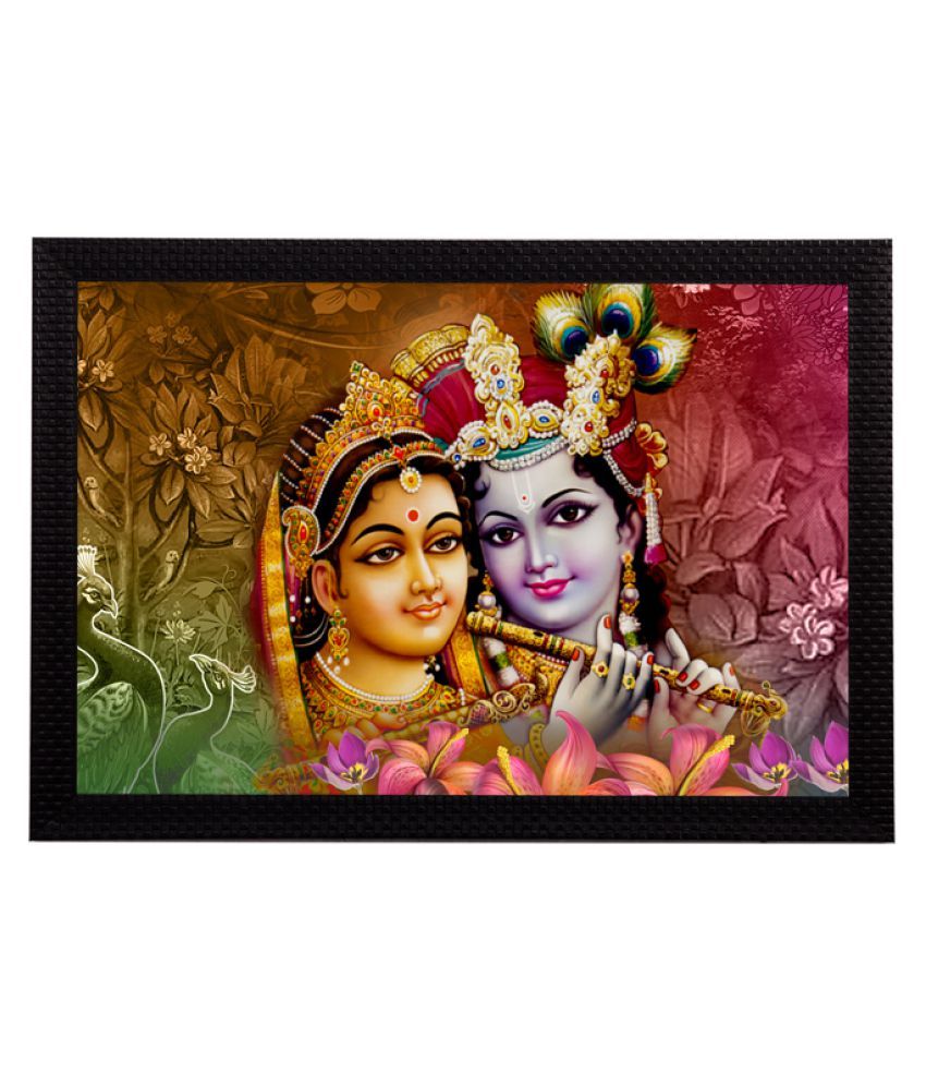     			eCraftIndia Yellow & Green Radha Krishna Playing Flute Satin Matt Texture UV Wall Art