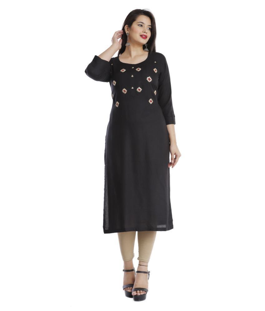     			HIGHLIGHT FASHION EXPORT - Black Viscose Women's Straight Kurti