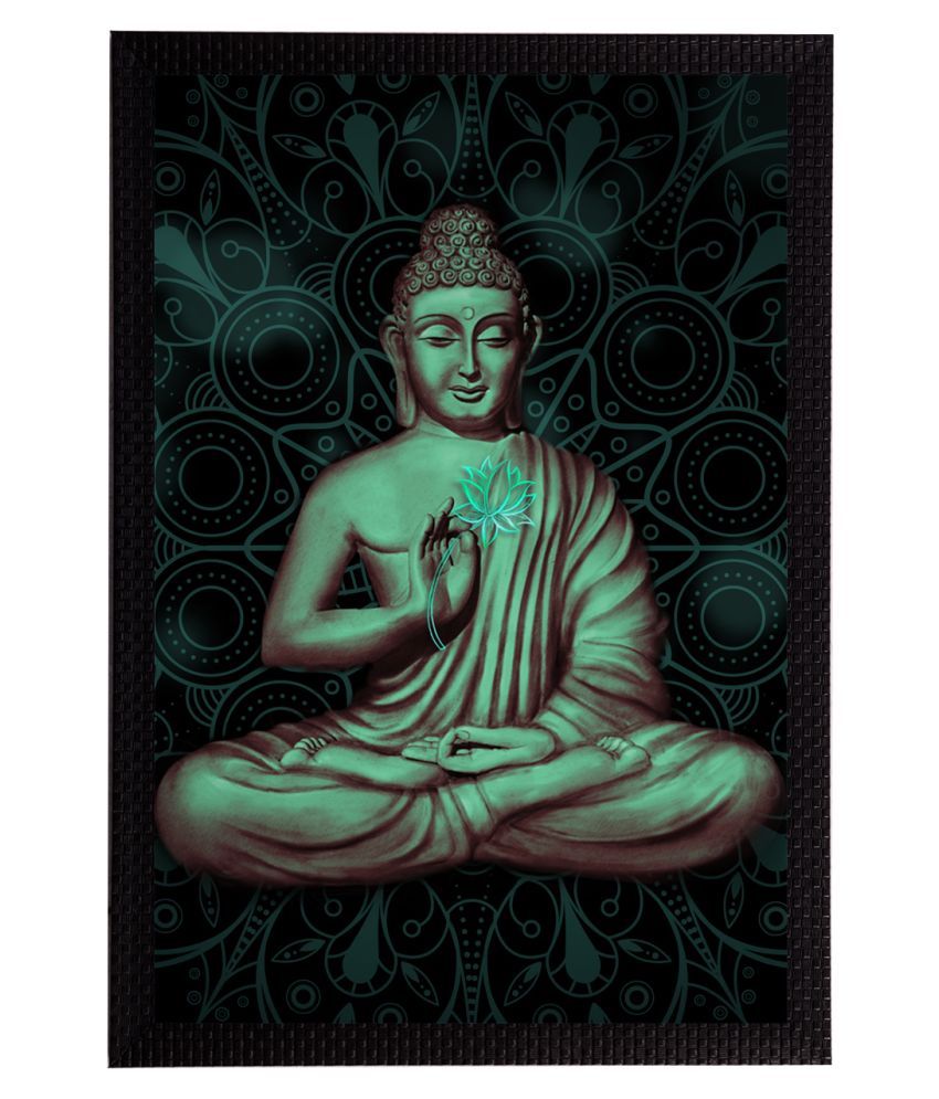     			eCraftIndia Black & Green Meditating Lord Buddha Satin Matt Texture UV Wall Painting