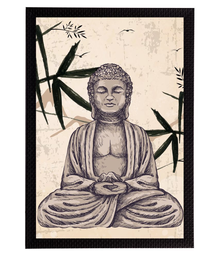     			eCraftIndia Cream-Coloured & Green Meditating Lord Buddha Satin Matt Textured UV Wall Art