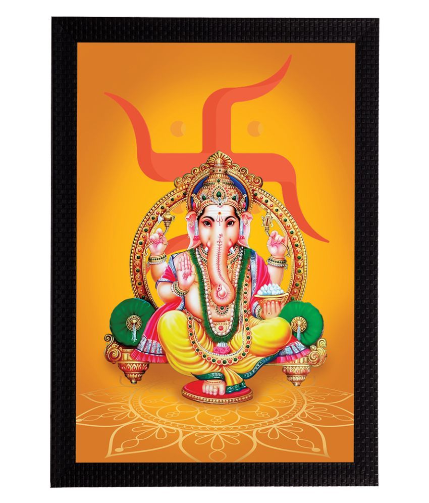     			eCraftIndia Yellow & Orange Lord Ganesha Satin Matt Texture UV Wall Art