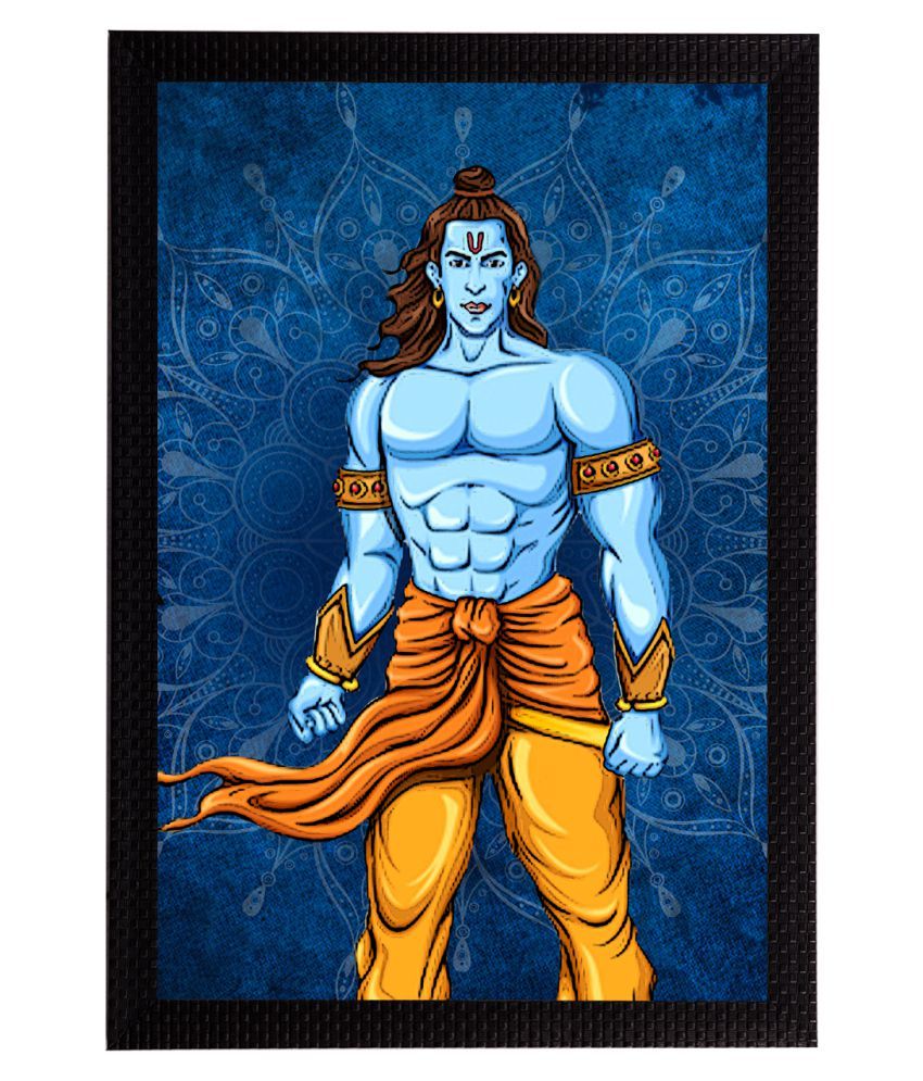     			eCraftIndia Blue & Mustard Orange Lord Ram Satin Matt Textured UV Wall Art