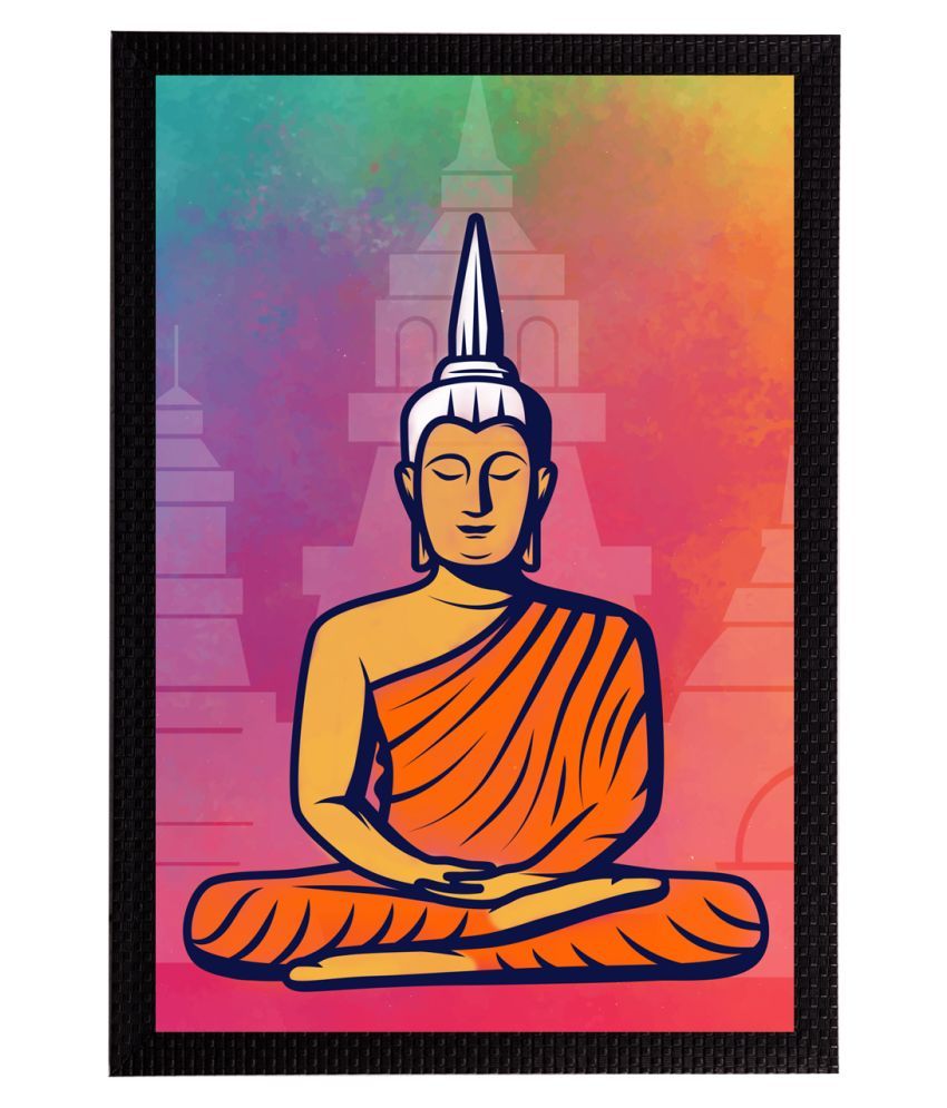     			eCraftIndia Orange & Pink Meditating Lord Buddha Satin Matt Textured UV Wall Art