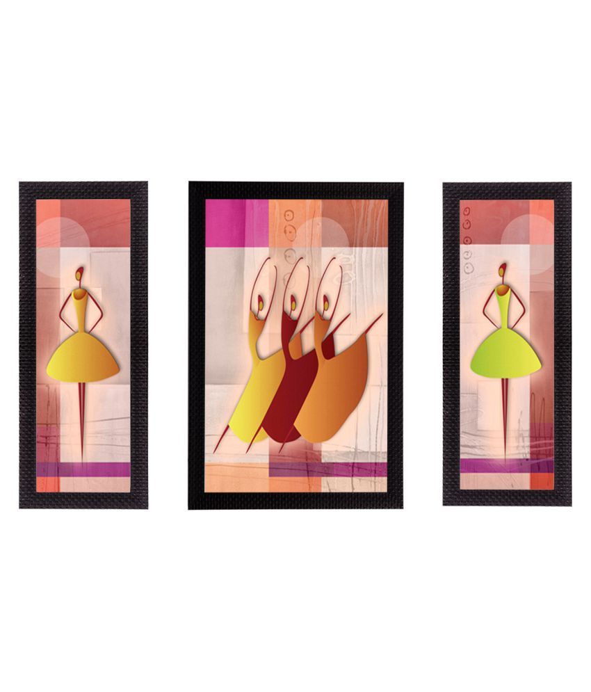     			eCraftIndia Set of 3 Multicoloured Dancing Lady UV Wall Art