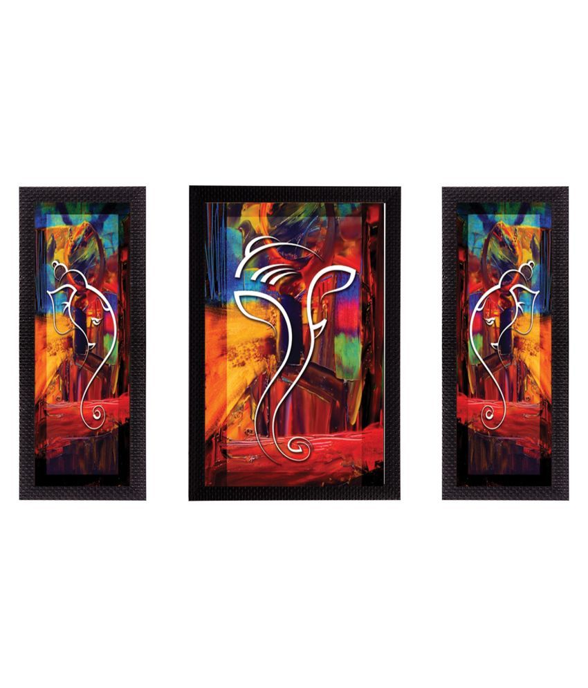     			eCraftIndia Set of 3 Multicoloured Lord Ganesha UV Wall Art