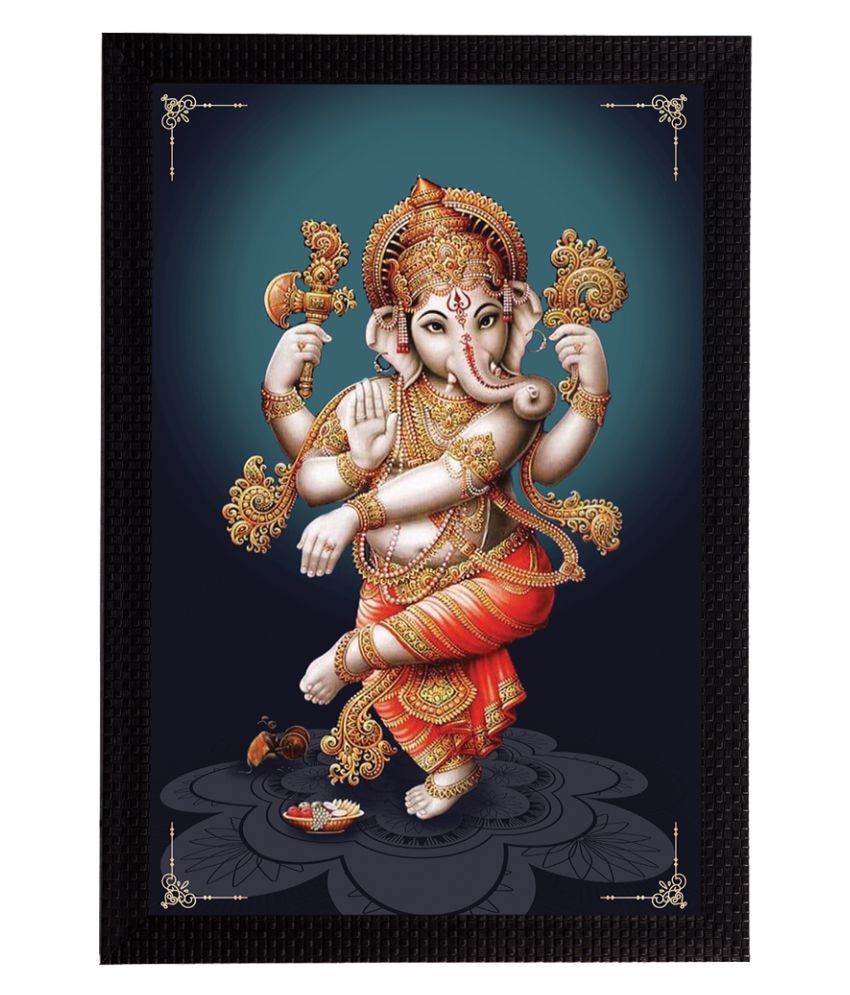     			eCraftIndia Blue & Yellow Lord Ganesha Satin Matt Textured UV Wall Art