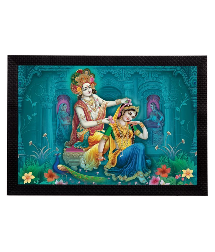     			eCraftIndia Blue & Green Radha Krishna Satin Matt Texture UV Wall Art