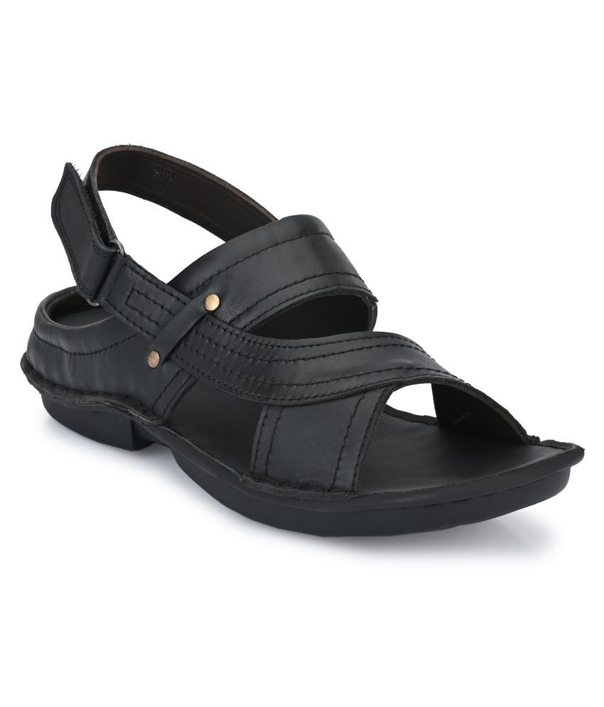     			SHENCES Black Leather Sandals