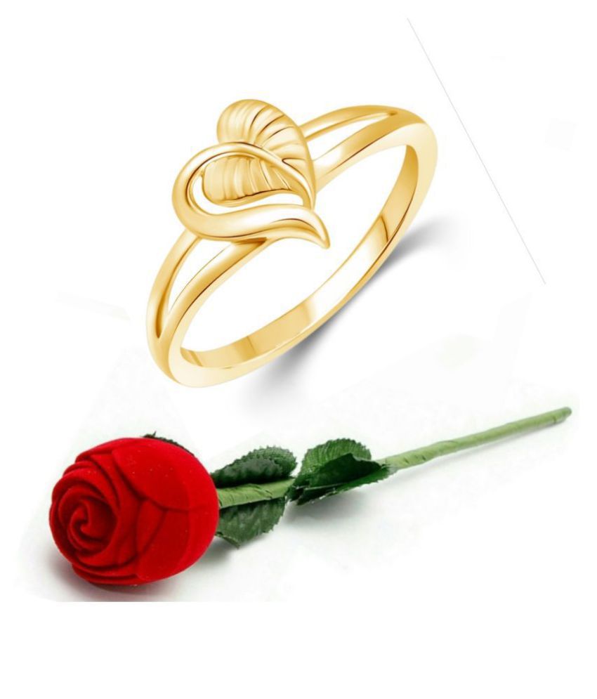     			Vighnaharta Cute Leafy  Heart CZ Gold Plated Ring   with Scented Velvet Rose Ring Box for women and girls and your Valentine.
